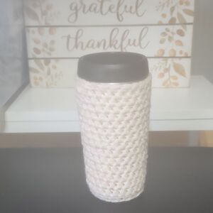 Elegant Light Pink And Yellow Crochet Coffee Sleeve